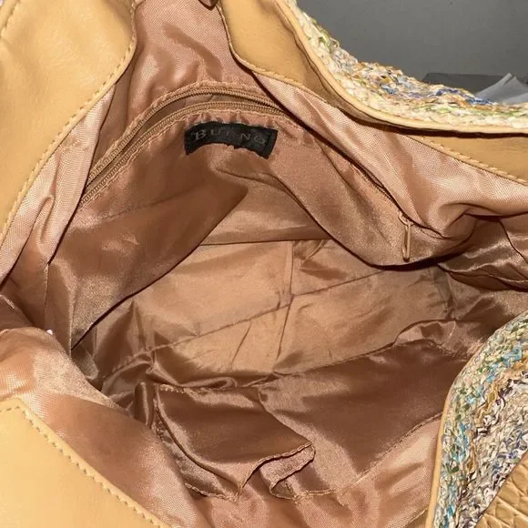 Bueno Multi Color Purse Shoulder Bag Tan Faux Leather Woven Handbag - Picture 6 of 7